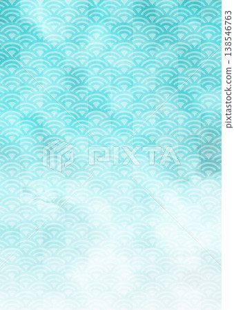 Blue Japanese paper with a textured surface and a wave pattern. 138546763