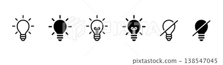 Icon set (vector) for turning light bulbs on and off, eco mode, and checkmark. 138547045