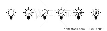 Icon set (vector) for turning light bulbs on and off, eco mode, and checkmark. 138547046