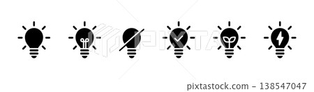 Icon set (vector) for turning light bulbs on and off, eco mode, and checkmark. 138547047