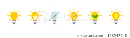 Icon set (vector) for turning light bulbs on and off, eco mode, and checkmark. 138547048