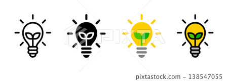Light bulb and sprout icon set (vector) 138547055