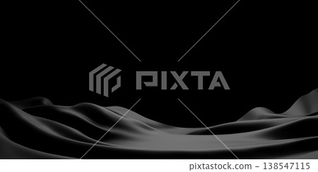 Luxury black silk fabric wave isolated on black background for product display stage 3D render Luxury black silk fabric wave isolated on black background for product display stage 3D render 138547115