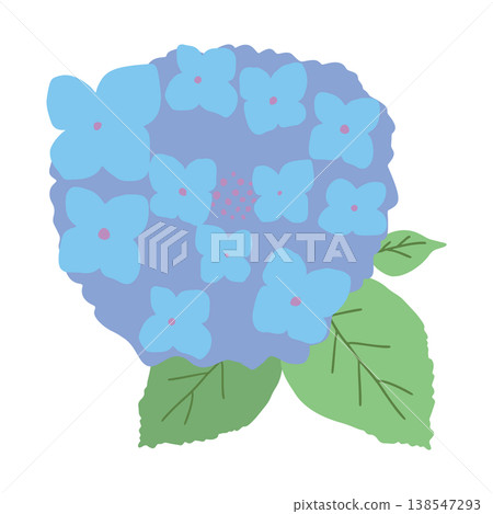 藍色繡球花和葉子的插圖 - 六月雨季的扁平化設計背景資料。 138547293