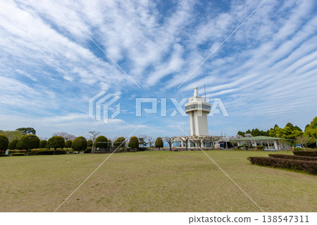 Observation tower at Shiroyama Park in Kirishima City, Kagoshima Prefecture: A family-friendly tourist spot with cherry blossoms and playground equipment. Observation tower at Shiroyama Park in Kirishima City, Kagoshima Prefecture: A family-friendly tourist spot with cherry blossoms and playground equipment. 138547311