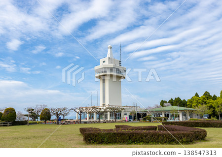 Observation tower at Shiroyama Park in Kirishima City, Kagoshima Prefecture: A family-friendly tourist spot with cherry blossoms and playground equipment. Observation tower at Shiroyama Park in Kirishima City, Kagoshima Prefecture: A family-friendly tourist spot with cherry blossoms and playground equipment. 138547313
