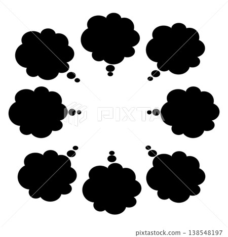 一組蓬鬆的黑色對話框，易於使用，可用於創建富有想像的場景或閃回場景。 138548197