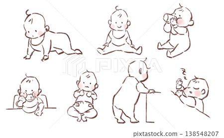 嬰兒手勢圖集,簡單的手繪插圖,適用於育兒和嬰兒護理。 嬰兒手勢圖集,簡單的手繪插圖,適用於育兒和嬰兒護理。 138548207