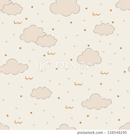 Neutral Baby Seamless Pattern with Stars, Clouds and Moon ,Boho Nursery Background Neutral Baby Seamless Pattern with Stars, Clouds and Moon ,Boho Nursery Background 138548295