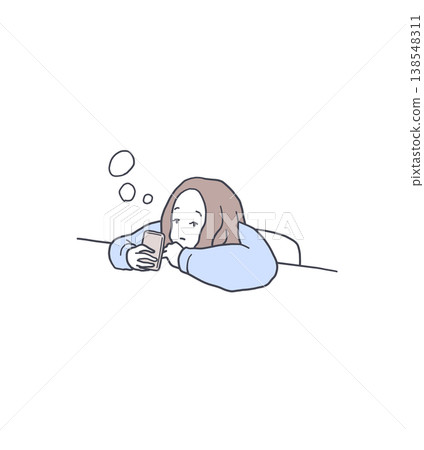Illustration material of a young woman operating a smartphone Illustration material of a young woman operating a smartphone 138548311