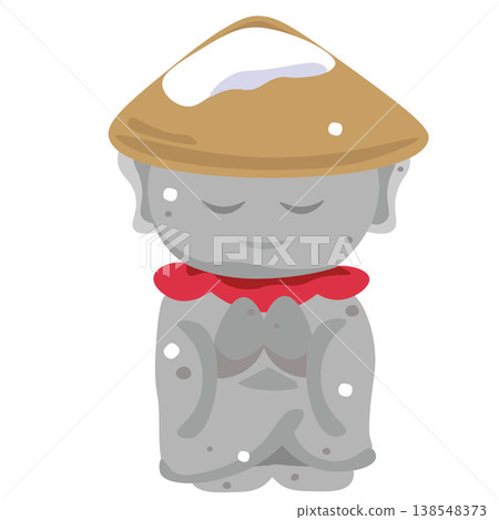 An illustration of a Jizo statue with snow piled on its hat in winter. An illustration of a Jizo statue with snow piled on its hat in winter. 138548373