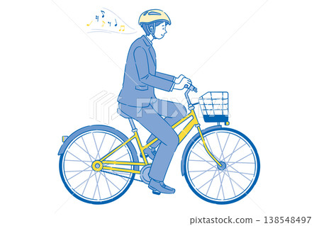 A male high school student listening to music while riding a bicycle (2C) 138548497