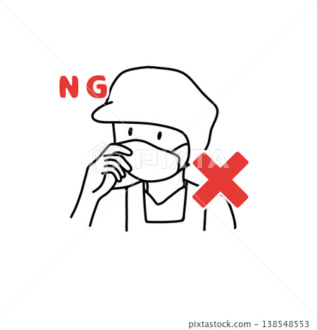 觸摸口罩是絕對禁止的（食品衛生插圖） 138548553