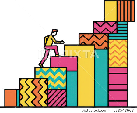 Business people climbing colorful stairs: Growth and challenges Business people climbing colorful stairs: Growth and challenges 138548668
