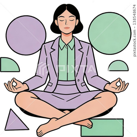 A businesswoman meditating and abstract geometric patterns A businesswoman meditating and abstract geometric patterns 138548674