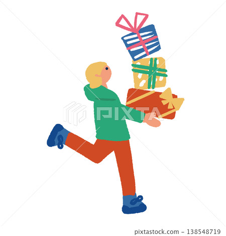 一幅描繪男子手提許多禮物行走的插圖。 138548719