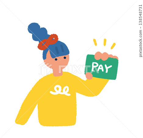 圖中描繪了一位手持金融卡或信用卡的女性上半身。 138548731