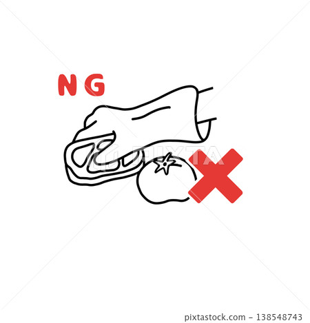 Cross-contamination from raw meat to vegetables: NG behavior (illustration) Cross-contamination from raw meat to vegetables: NG behavior (illustration) 138548743