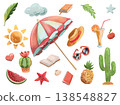 Watercolor style vector set of beach reading and summer elements on white background 138548827