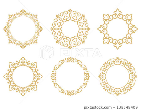 Set of decorative frames Elegant vector element for design in Eastern style, place for text. Floral golden and white frames. Lace illustration for invitations and greeting cards 138549409