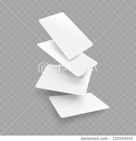 Realistic Blank Card Mockup Set. Vector Floating and Fanned White Playing Card or Flashcard Templates. Realistic Blank Card Mockup Set. Vector Floating and Fanned White Playing Card or Flashcard Templates. 138549503
