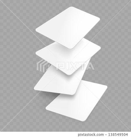 Realistic Blank Card Mockup Set. Vector Floating and Fanned White Playing Card or Flashcard Templates. 138549504