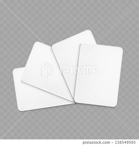 Realistic Blank Card Mockup Set. Vector Floating and Fanned White Playing Card or Flashcard Templates. 138549505