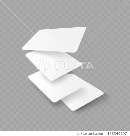 Realistic Blank Card Mockup Set. Vector Floating and Fanned White Playing Card or Flashcard Templates. Realistic Blank Card Mockup Set. Vector Floating and Fanned White Playing Card or Flashcard Templates. 138549507