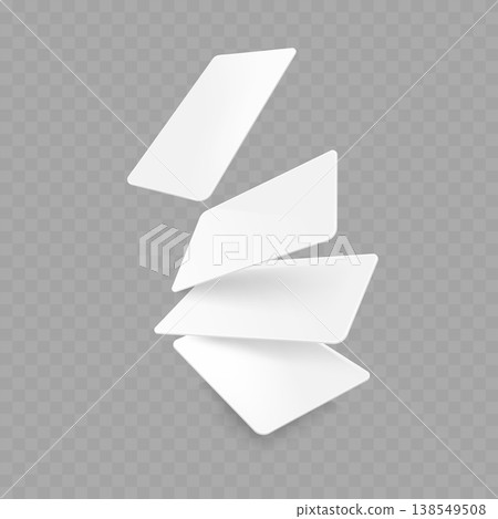 Realistic Blank Card Mockup Set. Vector Floating and Fanned White Playing Card or Flashcard Templates. 138549508