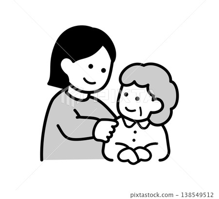 An illustration of a female caregiver caring for an elderly woman. An illustration of a female caregiver caring for an elderly woman. 138549512