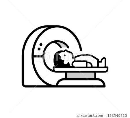 Illustration of a male patient undergoing a CT scan. 138549520