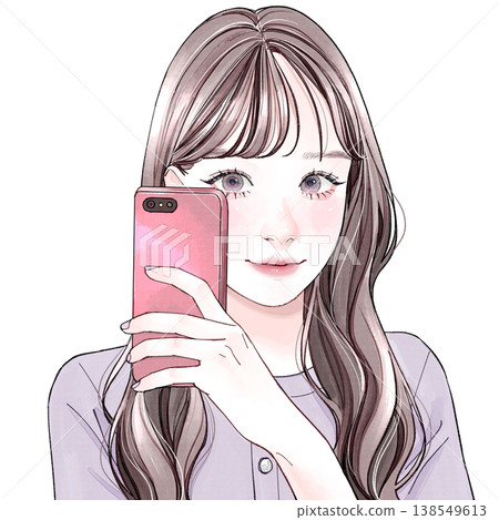 一個女人用她的智能手機自拍 一個女人用她的智能手機自拍 138549613