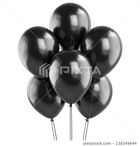Black glossy balloons cluster shown isolated on white background, concept of celebration freshness joy Black glossy balloons cluster shown isolated on white background, concept of celebration freshness joy 138549644