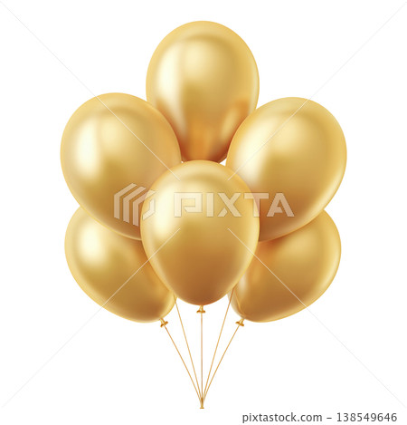 Gold yellow glossy balloons cluster shown isolated on white background, concept of celebration freshness joy 138549646