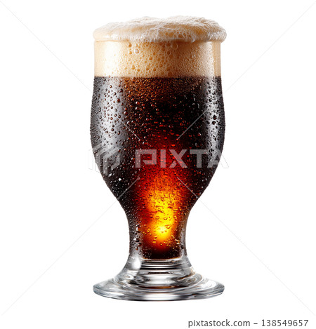 A cold dark beer in a tall glass with foam, isolated on a white background, symbolizing refreshment and taste A cold dark beer in a tall glass with foam, isolated on a white background, symbolizing refreshment and taste 138549657