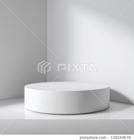 White circular podium in minimal style round pedestal on white background, concept of product display and modern elegance 138549676