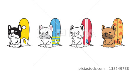 french bulldog dog cartoon character surf board beach sport icon vector puppy pet doodle sea ocean animal symbol illustration isolated design 138549788