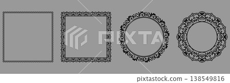 Set of decorative frames Elegant vector element for design in Eastern style, place for text. Floral black and gray frames. Lace illustration for invitations and greeting cards Set of decorative frames Elegant vector element for design in Eastern style, place for text. Floral black and gray frames. Lace illustration for invitations and greeting cards 138549816