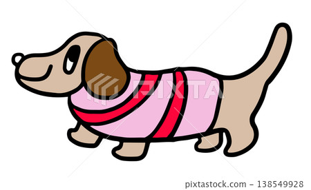Hand drawn happy dachshund puppy wearing sweater for decoration, dog cartoon, characters, comic, pet shop, vet, adopt rescue animal, foster home, shelter, house, park, yard, playtime, toy, kid doll Hand drawn happy dachshund puppy wearing sweater for decoration, dog cartoon, characters, comic, pet shop, vet, adopt rescue animal, foster home, shelter, house, park, yard, playtime, toy, kid doll 138549928