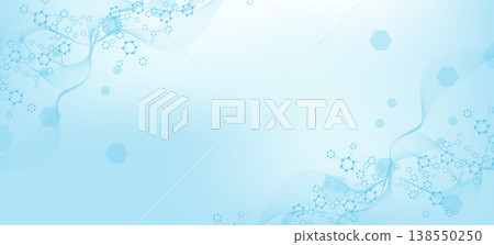 Health care or medical abstract background with hexagons, lines and dots. Scientific innovation banner template concept. Biology and pharmaceutical technology background. illustration. 138550250