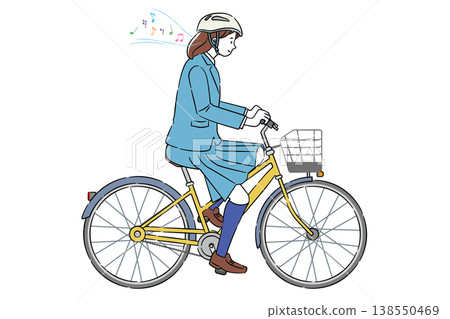 A high school girl listening to music while riding a bicycle (4C) A high school girl listening to music while riding a bicycle (4C) 138550469