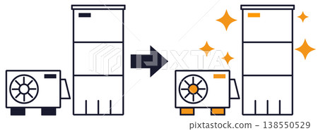 Icon material representing the image of a water heater being replaced and replaced with a new one. 138550529