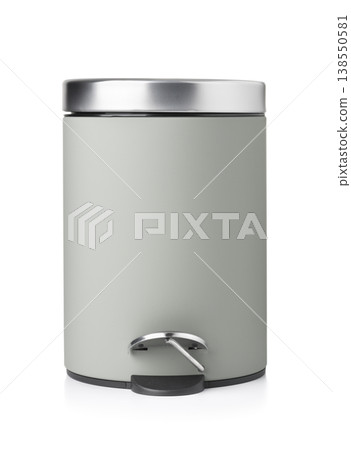 Front view of gray steel pedal trash can 138550581