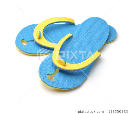 Pair of blue yellow disposable foam flip flops Pair of blue yellow disposable foam flip flops 138550583