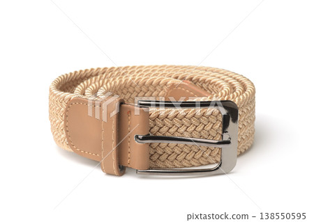 Beige woven braided textile stretch belt Beige woven braided textile stretch belt 138550595