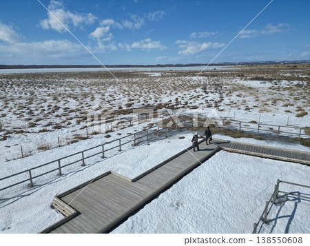 Aerial view of the Koshimizu Wildflower Garden in winter, Koshimizu Town, Hokkaido. 138550608