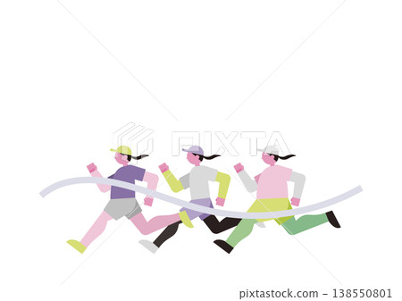 Vector illustration of a woman crossing the finish line in a marathon. 138550801