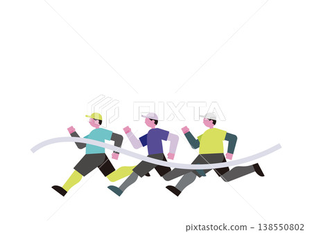 一幅男子衝過馬拉松終點線的向量插圖。 138550802