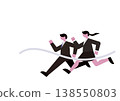Vector illustration of businessmen and women crossing a finish line. 138550803