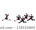 Vector illustration of a businesswoman crossing the finish line in first place. 138550805